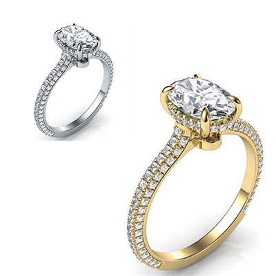 Oval hidden halo engagement ring