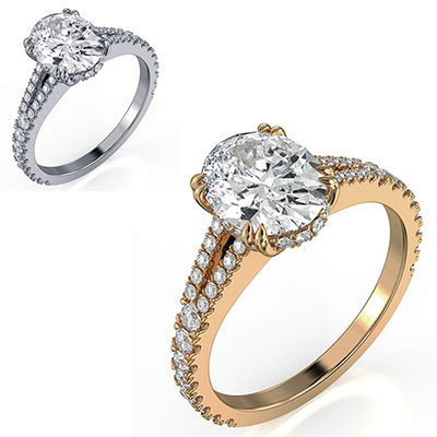 Split band hidden halo engagement ring setting with 0.46 carat side diamonds