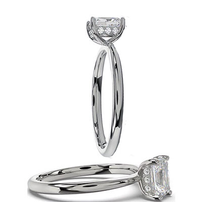 Anillo de compromiso con halo oculto para todos los diamantes cuadrados