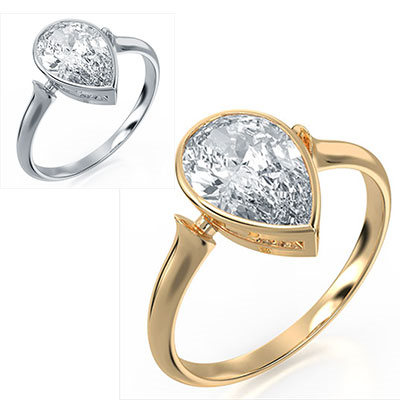 Pear Shaped bezel solitaire engagement ring setting