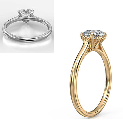 Solitaire engagement ring setting for Hearts and Triangles