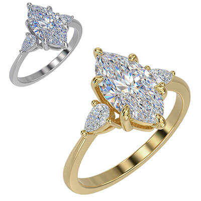 Three stone engagement ring with 0.20CTW side Pear diamonds