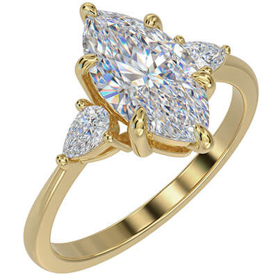 Three stone engagement ring with 0.20CTW side Pear diamonds