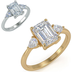 Foto Anillo de compromiso de tres piedras con diamantes en forma de pera laterales de 0,20 CTW de