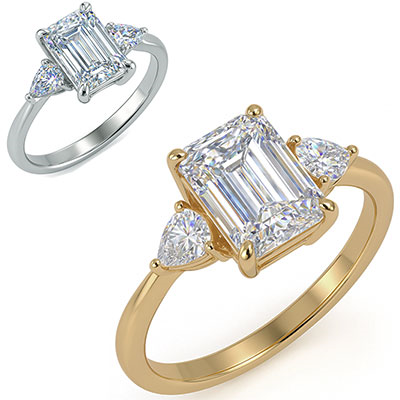 Anillo de compromiso de tres piedras con diamantes en forma de pera laterales de 0,20 CTW