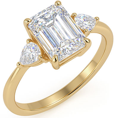 Anillo de compromiso de tres piedras con diamantes en forma de pera laterales de 0,20 CTW