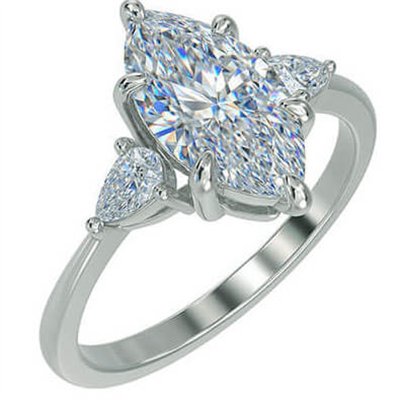 Three stone engagement ring with 0.20CTW side Pear diamonds