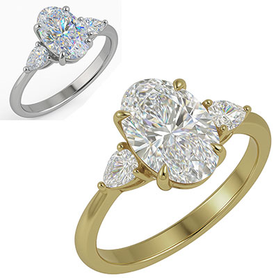 Three stone engagement ring with 0.20CTW side Pear diamonds