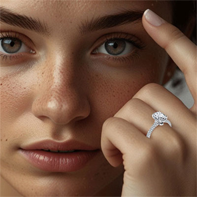 Oval hidden halo engagement ring