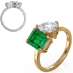 Picture of Toi Et Moi engagement ring setting includes 1 carat green lab emerald gem, choose 1ct pear or any other shape