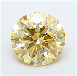 Picture of Lab Grown Diamond 5.09 Carats, Round with Ideal Cut, Fancy Intense Yellow Color, VVS2 Clarity and Certified by IGI