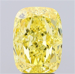 Picture of Lab Grown Diamond 4.00 Carats, CUSHION MODIFIED with  Cut, Fancy Vivid Yellow Color, VS2 Clarity and Certified by IGI