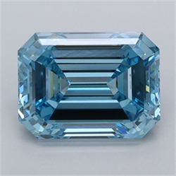 Picture of Lab Grown Diamond 2.10 Carats, Emerald with  Cut, Fancy Vivid Blue Color, VVS1 Clarity and Certified by IGI