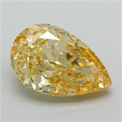 Picture of Lab Grown Diamond 6.08 Carats, Pear with  Cut, Fancy Intense Yellow Color, VS1 Clarity and Certified by IGI