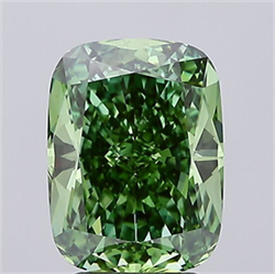 Picture of Lab Grown Diamond 2.97 Carats, CUSHION MODIFIED with  Cut, Fancy Vivid Green Color, VS1 Clarity and Certified by IGI