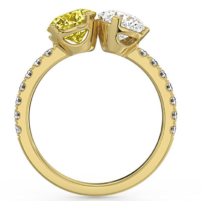 Toi Et Moi anniversary or engagement ring, Canary yellow round diamond is included. Choose a 1Ct Pear or any other shape!