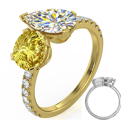 Picture of Toi Et Moi anniversary or engagement ring, Canary yellow round diamond is included. Choose a 1Ct Pear or any other shape!