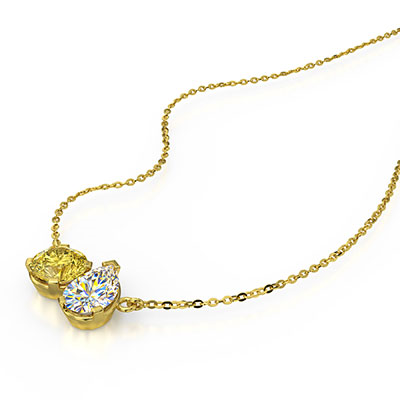 Toi Et Moi-You and Me- anniversary pedant, canary yellow lab diamond is included, add a pear diamond