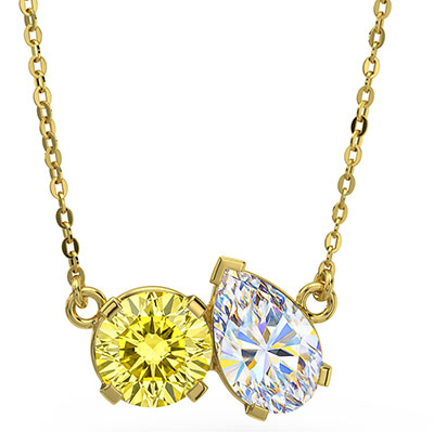 Toi Et Moi-You and Me- anniversary pedant, canary yellow lab diamond is included, add a pear diamond