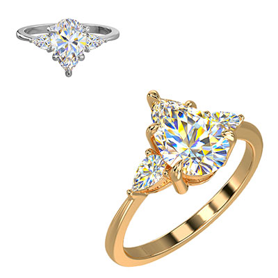 Three stone diamond engagement ring with 0.20 CTW side Pear diamonds