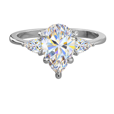 Three stone diamond engagement ring with 0.20 CTW side Pear diamonds