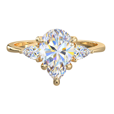 Three stone diamond engagement ring with 0.20 CTW side Pear diamonds