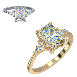 Foto Anillo de compromiso de tres piedras Centro radiante con diamantes laterales de pera de 0,20 CTW de