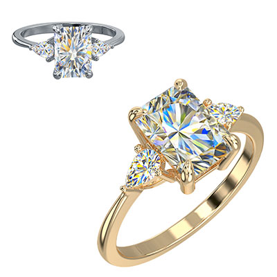 Three stone engagement ring Radiant center with 0.20CTW side Pear diamonds