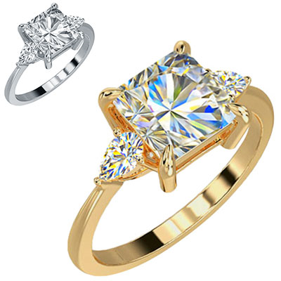 Three stone engagement ring with Princess center & 0.20CTW side Pear diamonds