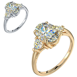 Picture of Three stone ring Oval center with 0.32 Carat total side Heart Lab diamonds F VVS2