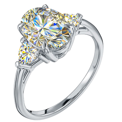 Three stone ring Oval center with 0.32 Carat total side Heart Lab diamonds F VVS2