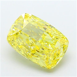 Picture of Lab Grown Diamond 5.07 Carats, CUSHION MODIFIED with  Cut, Fancy Vivid Yellow Color, VS1 Clarity and Certified by IGI