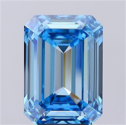 Picture of Lab Grown Diamond 5.06 Carats, Emerald with  Cut, Fancy Vivid Blue Color, VVS2 Clarity and Certified by IGI