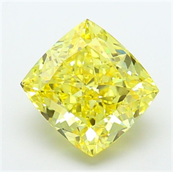 Picture of Lab Grown Diamond 5.05 Carats, CUSHION MODIFIED with  Cut, Fancy Vivid Yellow Color, VVS2 Clarity and Certified by IGI