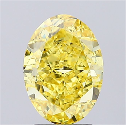 Picture of Lab Grown Diamond 3.10 Carats, Oval with  Cut, Fancy Vivid Yellow Color, VS1 Clarity and Certified by IGI