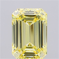 Picture of Lab Grown Diamond 5.12 Carats, Emerald with  Cut, Fancy Intense Yellow Color, VS1 Clarity and Certified by IGI