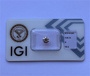 Foto Diamante Natural 0.90 quilates, Redondo , Color N, claridad VS2 y certificado IGI de