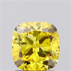 Picture of Lab Grown Diamond 1.53 Carats, Cushion with  Cut, Fancy Vivid Yellow Color, VVS2 Clarity and Certified by IGI