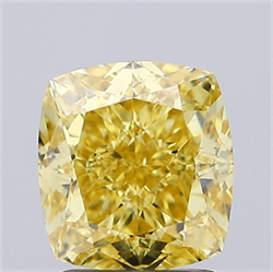 Picture of Lab Grown Diamond 2.15 Carats, CUSHION MODIFIED with  Cut, Fancy Intense Yellow Color, VVS2 Clarity and Certified by IGI