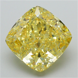 Picture of Lab Grown Diamond 6.90 Carats, CUSHION MODIFIED with  Cut, Fancy Vivid Yellow Color, VS1 Clarity and Certified by IGI