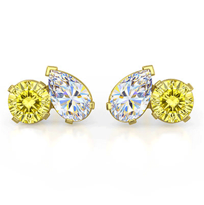 Toi Et Moi (You And Me) 4 carat lab diamonds. Canary yellow ideal-cut VS SI and Pear F VS1