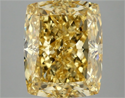 Picture of Lab Grown Diamond 5.04 Carats, CUSHION MODIFIED with  Cut, Fancy Vivid Yellow Color, VS1 Clarity and Certified by IGI