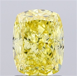 Picture of Lab Grown Diamond 1.51 Carats, CUSHION MODIFIED with  Cut, Fancy Vivid Yellow Color, VS1 Clarity and Certified by IGI