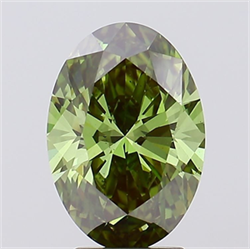 Picture of Lab Grown Diamond 3.09 Carats, Oval with  Cut, Fancy Vivid Green Color, VS2 Clarity and Certified by IGI