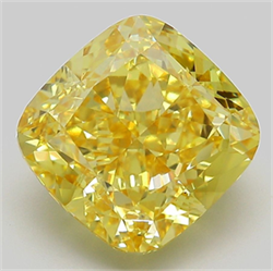Picture of Lab Grown Diamond 5.65 Carats, CUSHION MODIFIED with  Cut, Fancy Vivid Yellow Color, VVS2 Clarity and Certified by IGI