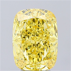 Picture of Lab Grown Diamond 4.04 Carats, CUSHION MODIFIED with  Cut, Fancy Vivid Yellow Color, VS2 Clarity and Certified by IGI
