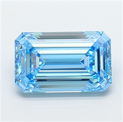 Picture of Lab Grown Diamond 4.07 Carats, Emerald with  Cut, Fancy Vivid Blue Color, VVS2 Clarity and Certified by IGI