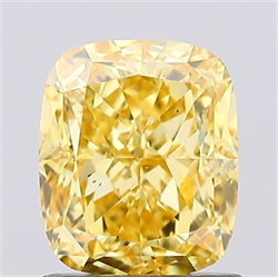 Picture of Lab Grown Diamond 1.25 Carats, CUSHION MODIFIED with  Cut, Fancy Vivid Yellow Color, VS1 Clarity and Certified by IGI