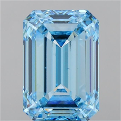 Picture of Lab Grown Diamond 7.55 Carats, Emerald with  Cut, Fancy Vivid Blue Color, VS2 Clarity and Certified by IGI
