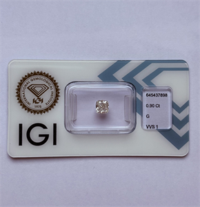 Picture of Natural Diamond 0.90 Carats, Cushion with  Cut, G Color, VVS1 Clarity and Certified by IGI